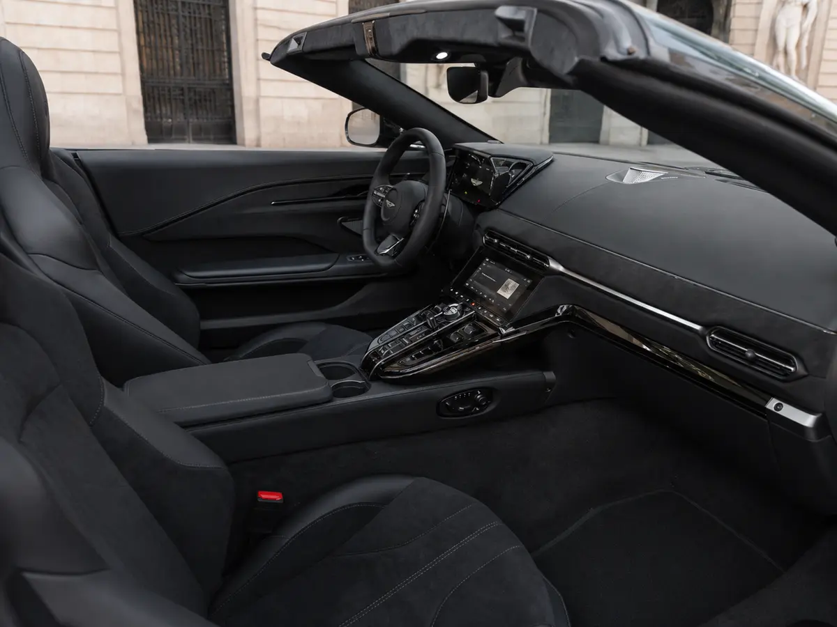 Aston Martin Vantage V8 Spider 2026, interior — Milan Luxury Cars, Milan. The 2026 Aston Martin Vantage V8 Spider pairs a 665 hp V8 with a two-seat, open-top…