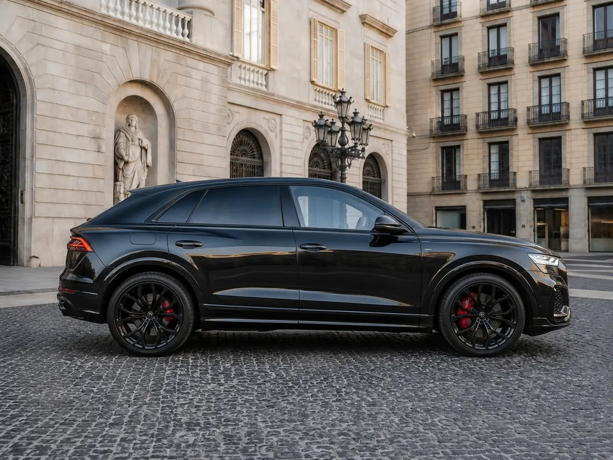 Audi Q8 2025, exterior — Milan Luxury Cars, Milan. The 2025 Audi Q8 pairs a 340 hp drivetrain with a five-seat cabin that stays composed on…