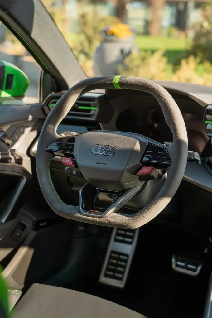 Audi RS3 Restyling 2025, interior — Milan Luxury Cars, Milan. The 2025 Audi RS3 Restyling brings 400 hp to a compact, all-wheel-drive body that feels…