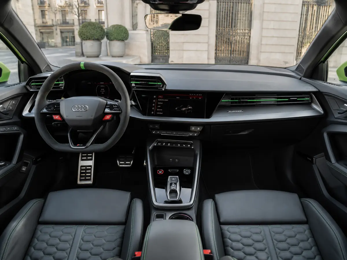 Audi RS3 Restyling 2025, interior — Milan Luxury Cars, Milan. The 2025 Audi RS3 Restyling brings 400 hp to a compact, all-wheel-drive body that feels…