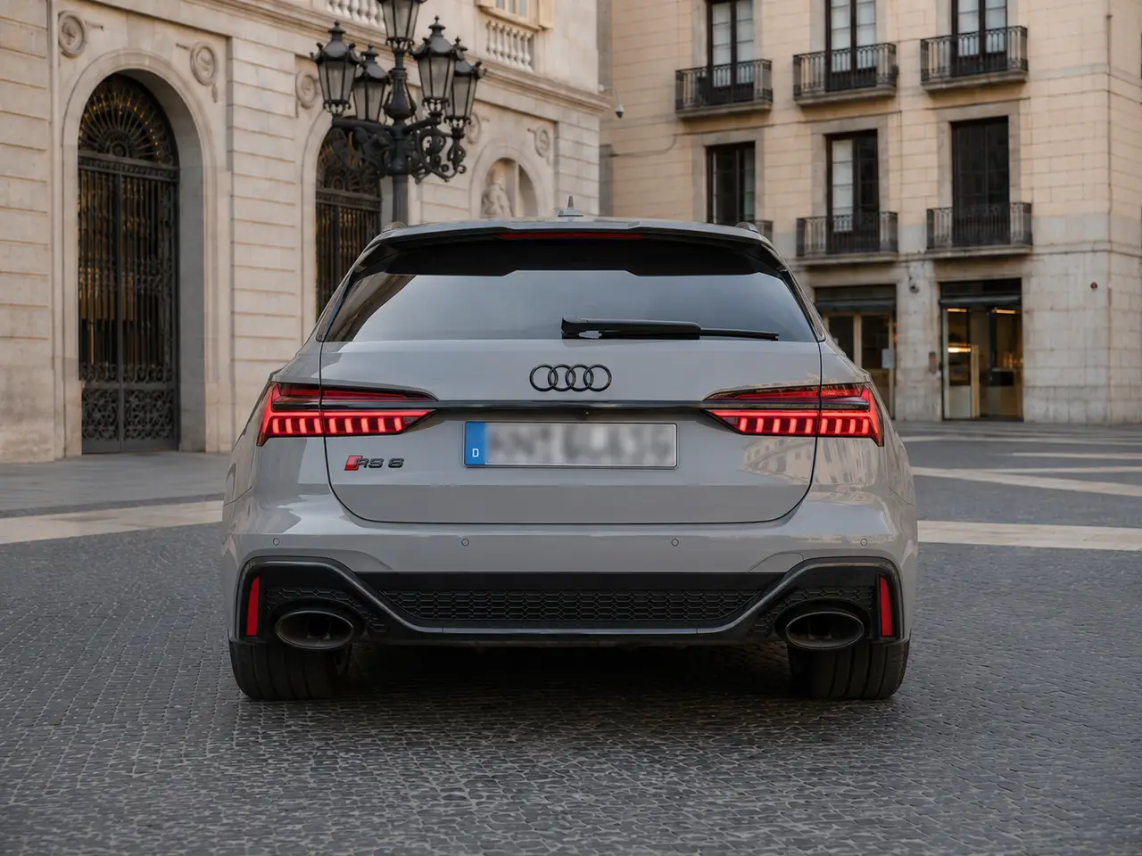 Audi RS6 Dynamic 2023, rear view — Milan Luxury Cars, Milan. The 2023 Audi RS6 Dynamic pairs wagon practicality with 621 hp, a combination that feels…