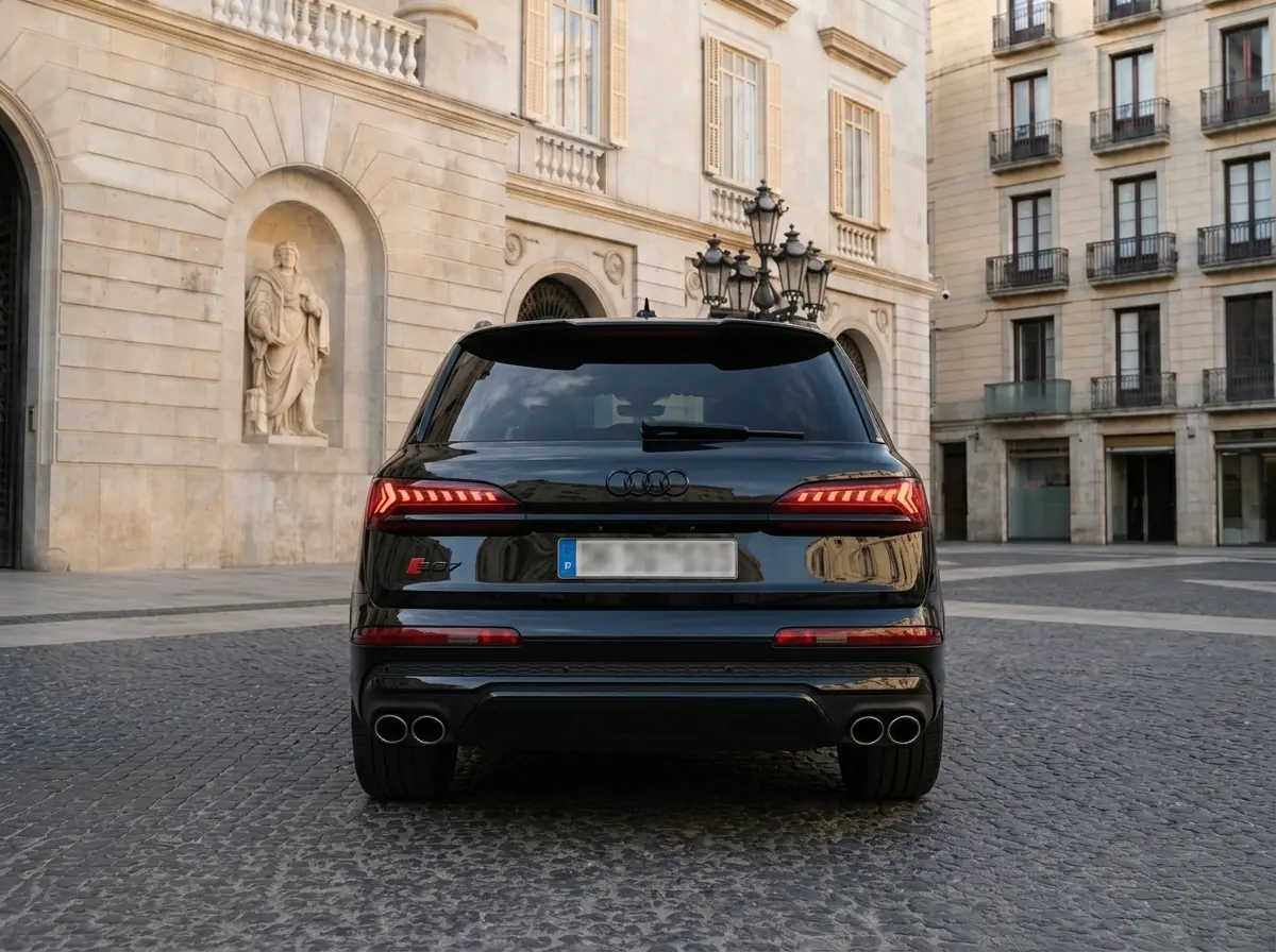 Audi SQ7 2025, вид спереди — Milan Luxury Cars, Милан. Audi SQ7 2025 года — это внедорожник, где 507 лошадиных сил не превращают семейную…