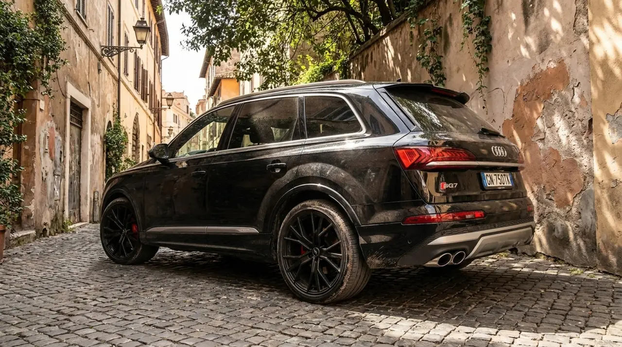 Audi SQ7 7seater 2023, front view — Milan Luxury Cars, Milan. The 2023 Audi SQ7 pairs a 530 hp drivetrain with seven-seat practicality, a combination…