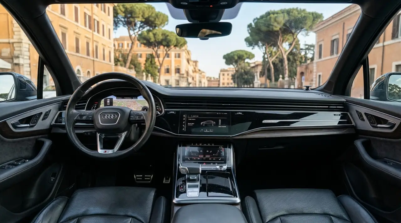 Audi SQ7 7seater 2023, rear view — Milan Luxury Cars, Milan. The 2023 Audi SQ7 pairs a 530 hp drivetrain with seven-seat practicality, a combination…