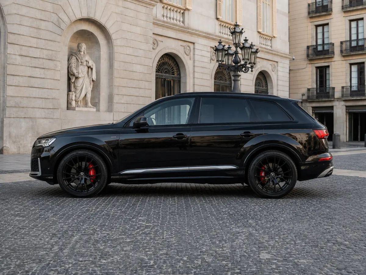 Audi SQ7 7seater 2023, esterno — Milan Luxury Cars, Milano. L'Audi SQ7 a sette posti unisce la struttura di un SUV di grande formato alla spinta di…