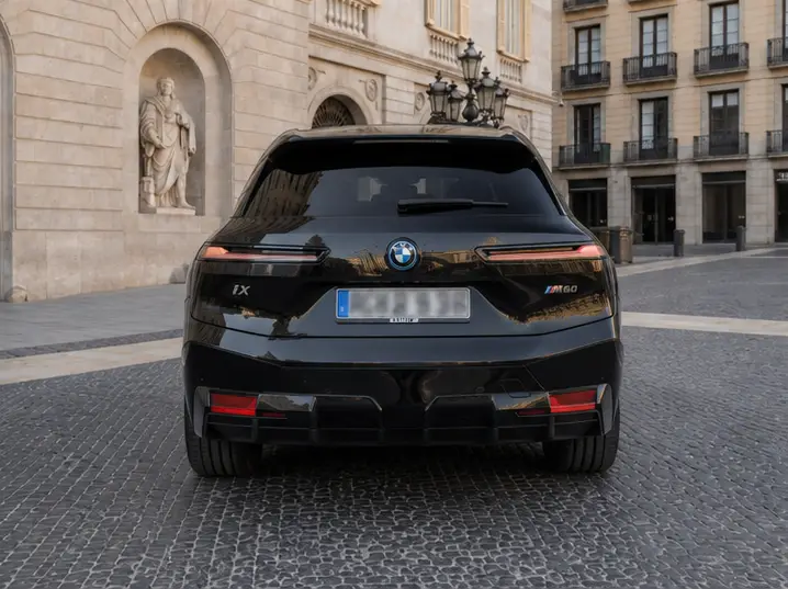 BMW IX M60 2023, vista posteriore — Milan Luxury Cars, Milano. La BMW iX M60 porta in gamma una interpretazione elettrica del SUV ad alte prestazioni:…