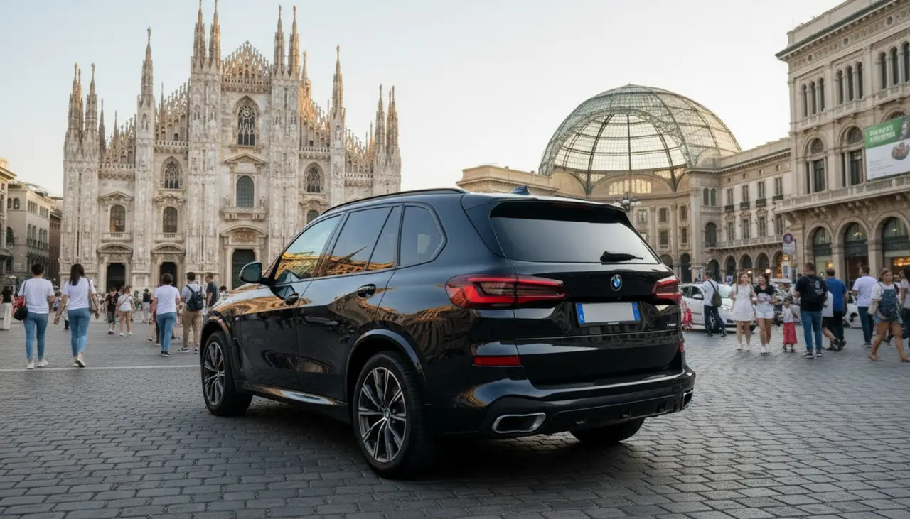 BMW X5 4.0i M 2025, exterior — Milan Luxury Cars, Milan. The 2025 BMW X5 4.0i M pairs a 381 hp drivetrain with the composure expected of a…