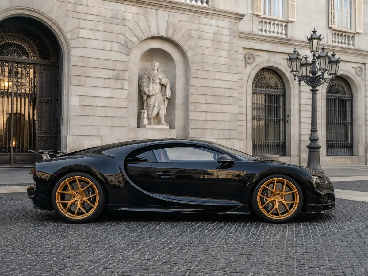 Bugatti Chiron 110 Ani 2019, vista frontale — Milan Luxury Cars, Milano. La Bugatti Chiron 110 Ani, anno 2019, rappresenta uno dei vertici assoluti della…
