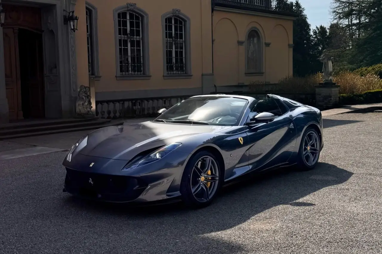 Ferrari 812 GTS 2024, exterior — Milan Luxury Cars, Milan. The Ferrari 812 GTS pairs a naturally aspirated V12 producing 800 hp with an open-top…