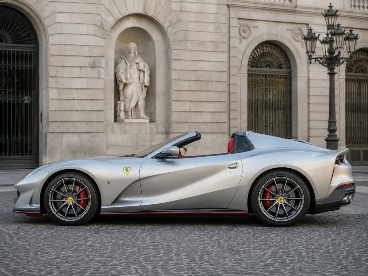Ferrari 812 GTS 2024, exterior — Milan Luxury Cars, Milán. El Ferrari 812 GTS de 2024 combina el registro de un gran turismo con la respuesta…