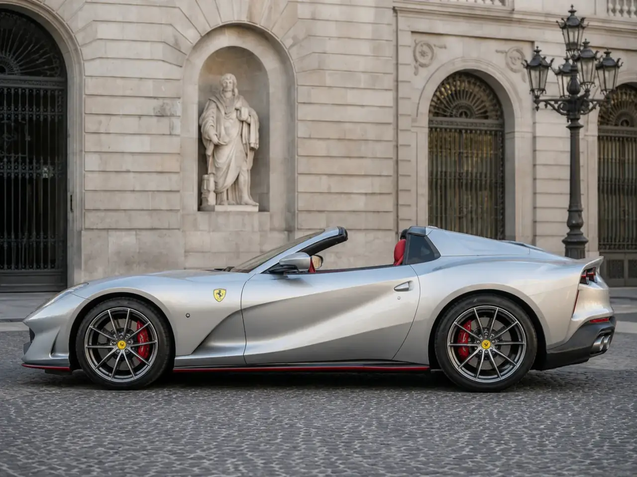 Ferrari 812 GTS 2024, внешний вид — Milan Luxury Cars, Милан. Ferrari 812 GTS 2024 года — открытый двенадцатицилиндровый спорткар на 800 л.с. и два…