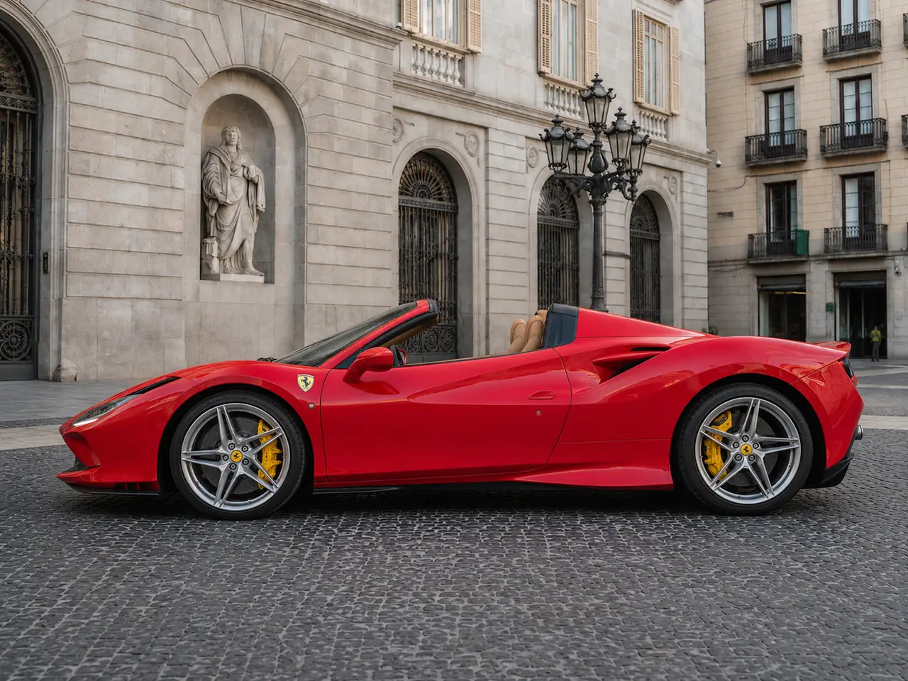 Ferrari F8 Tributo Spider Red 2023, esterno — Milan Luxury Cars, Milano. La Ferrari F8 Tributo Spider rossa unisce l'architettura a motore centrale-posteriore…