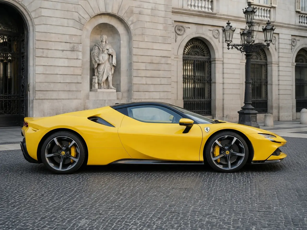 Ferrari SF90 Spider 2024, вид спереди — Milan Luxury Cars, Милан. Ferrari SF90 Spider 2024 года — это гибридный суперкар с открытым верхом и суммарной…