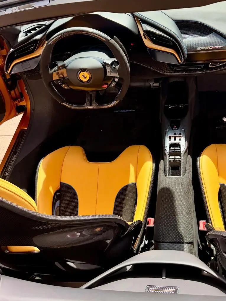 Ferrari SF90 Spider Tailor Made 2025, dashboard — Milan Luxury Cars, Milan. The Ferrari SF90 Spider Tailor Made puts 986 hp behind the driver's seat and asks for a…