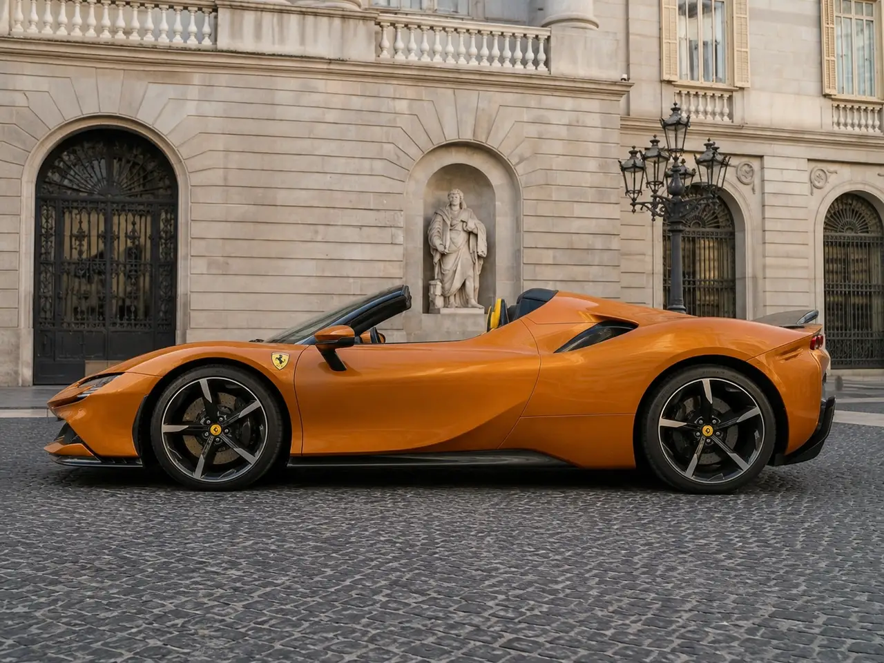 Ferrari SF90 Spider Tailor Made 2025, esterno — Milan Luxury Cars, Milano. La Ferrari SF90 Spider Tailor Made porta in strada 986 cavalli distribuiti su una…