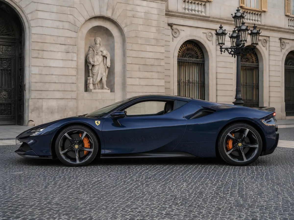 Ferrari SF90 Stradale 2025, esterno — Milan Luxury Cars, Milano. La Ferrari SF90 Stradale porta in strada una potenza di 1000 cavalli distribuita su un…