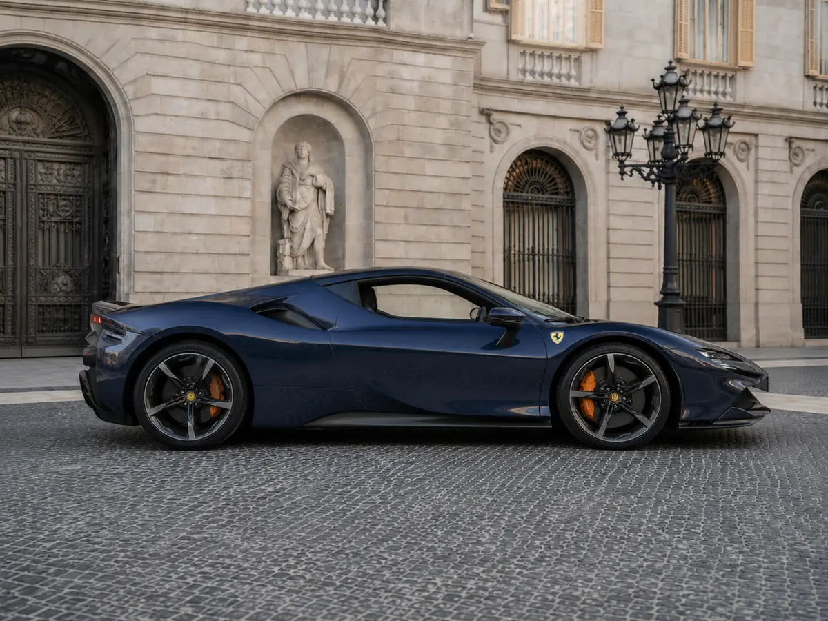 Ferrari SF90 Stradale 2025, vista frontale — Milan Luxury Cars, Milano. La Ferrari SF90 Stradale porta in strada una potenza di 1000 cavalli distribuita su un…