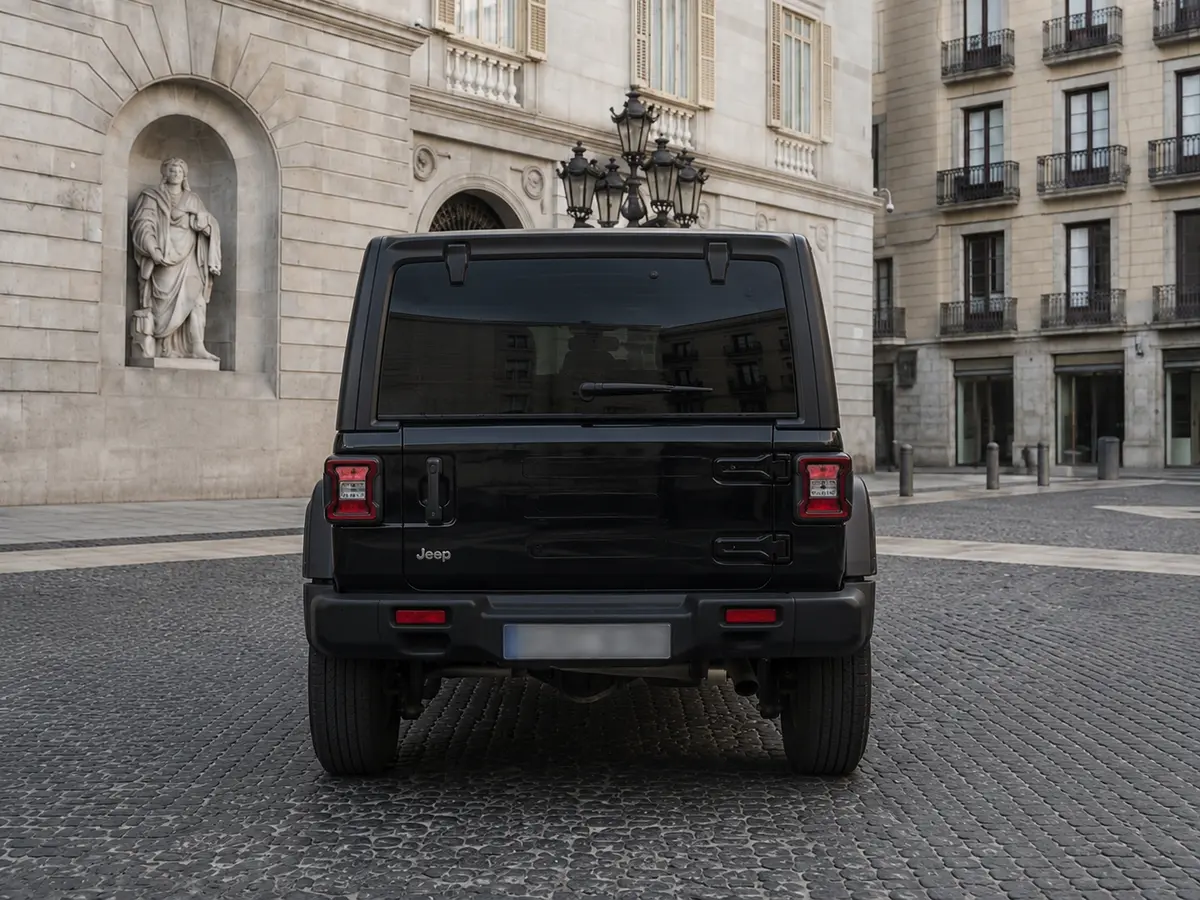 Jeep Wrangler 2025, rear view — Milan Luxury Cars, Milan. The 2025 Jeep Wrangler brings a different proposition to a fleet otherwise weighted…