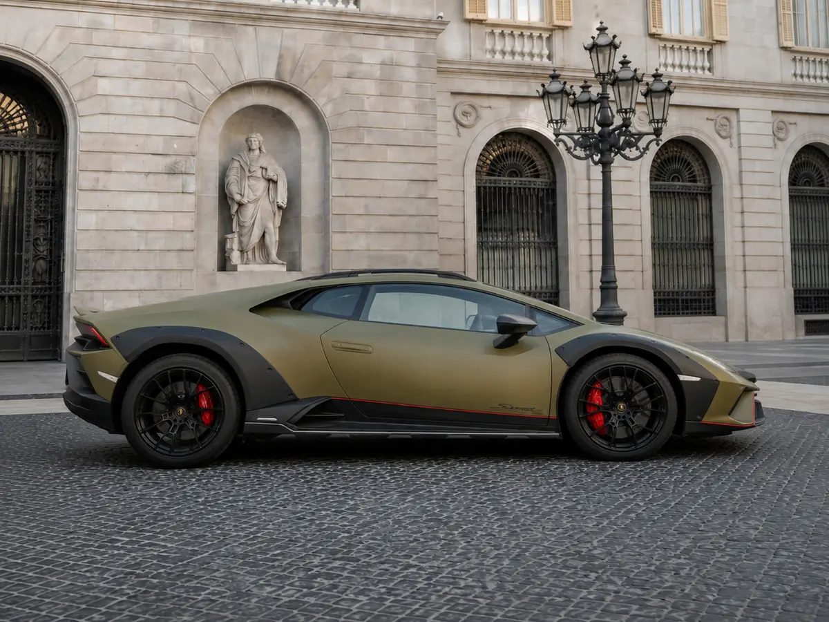 Lamborghini Huracan Sterrato 2024, front view — Milan Luxury Cars, Milan. The Lamborghini Huracan Sterrato stands apart from the rest of the marque's line-up: a…