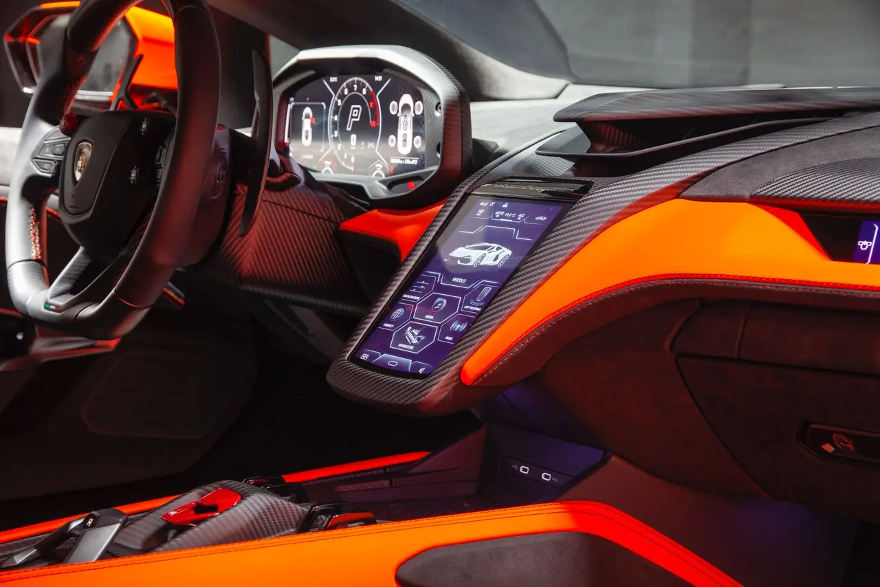 Lamborghini Revuelto 2026, dashboard — Milan Luxury Cars, Milan. The Lamborghini Revuelto is Lamborghini's current flagship, a two-seat hybrid V12…