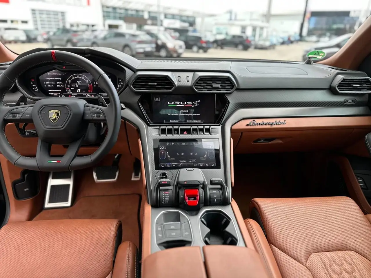Lamborghini Urus S 2023, rear view — Milan Luxury Cars, Milan. The Urus S carries Lamborghini's V8 output of 657 hp inside a five-seat SUV body, so the…