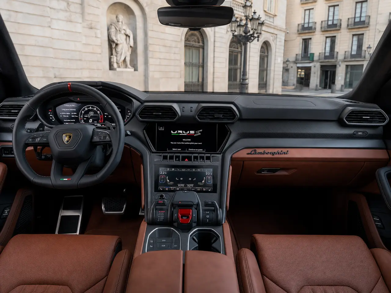 Lamborghini Urus S 2023, interior — Milan Luxury Cars, Milan. The Urus S carries Lamborghini's V8 output of 657 hp inside a five-seat SUV body, so the…