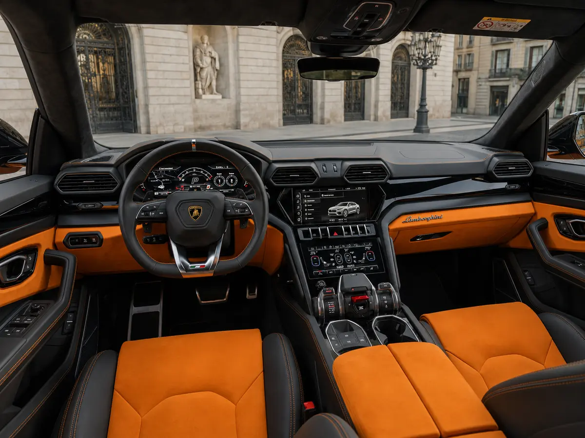 Lamborghini Urus S 2024, interior — Milan Luxury Cars, Milan. The Lamborghini Urus S carries its 666 hp with a composure that sets it apart from the…