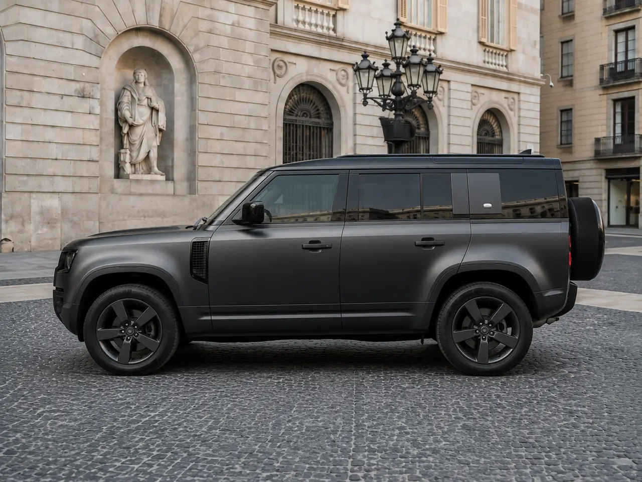 Land Rover Defender 2024, esterno — Milan Luxury Cars, Milano. Il Land Rover Defender 2024 porta in strada una presenza da fuoristrada vero, con 400…