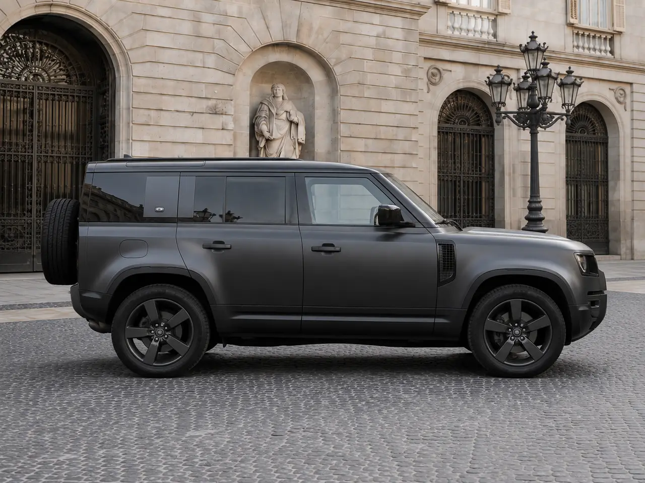Land Rover Defender 2024, vista frontale — Milan Luxury Cars, Milano. Il Land Rover Defender 2024 porta in strada una presenza da fuoristrada vero, con 400…