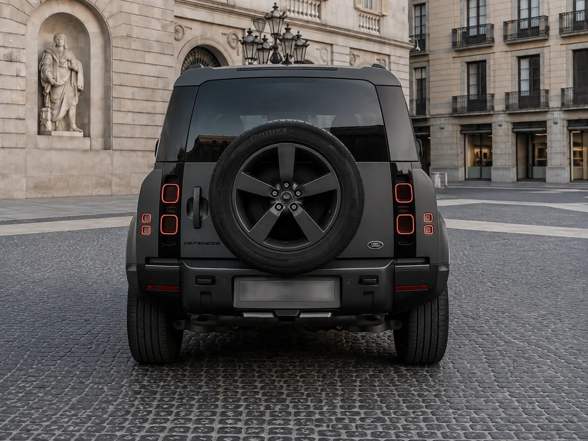 Land Rover Defender 2024, vista posteriore — Milan Luxury Cars, Milano. Il Land Rover Defender 2024 porta in strada una presenza da fuoristrada vero, con 400…