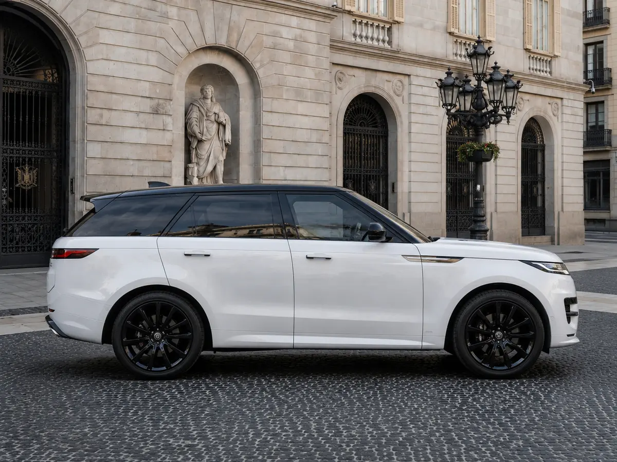 Land Rover Range Rover Sport 2025, vista frontale — Milan Luxury Cars, Milano. Il Range Rover Sport 2025 porta in dotazione 400 cavalli distribuiti su una struttura…