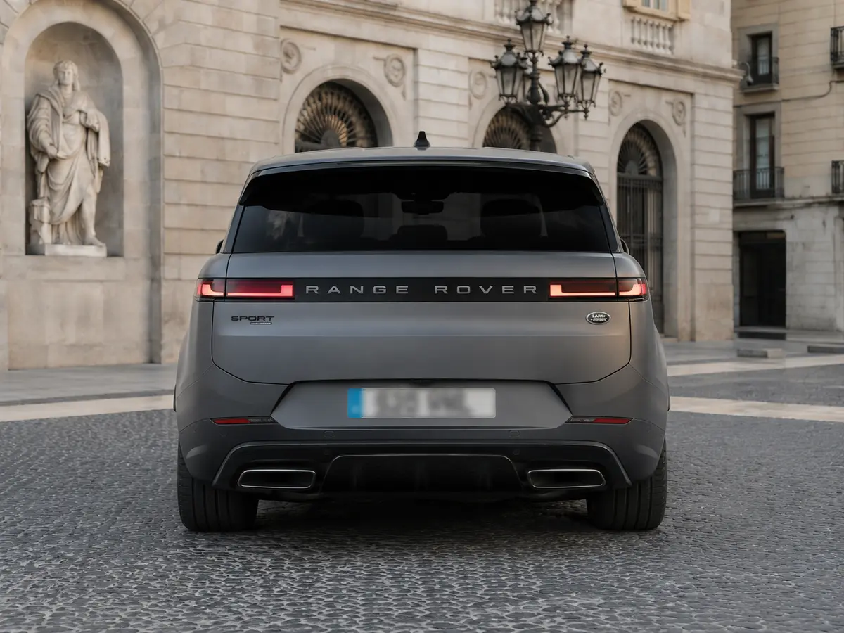 Land Rover Range Rover Sport Dynamic SE 2025, vista posteriore — Milan Luxury Cars, Milano. La Range Rover Sport Dynamic SE 2025 porta in strada 360 cavalli con un assetto che…