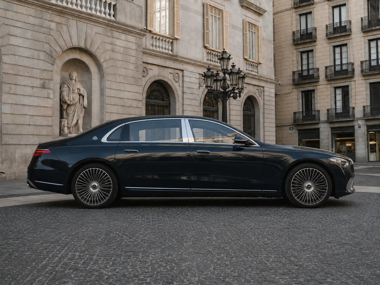 Maybach S580 2023, vista frontal — Milan Luxury Cars, Milán. El Maybach S580 es una berlina de gran formato pensada para desplazamientos donde la…