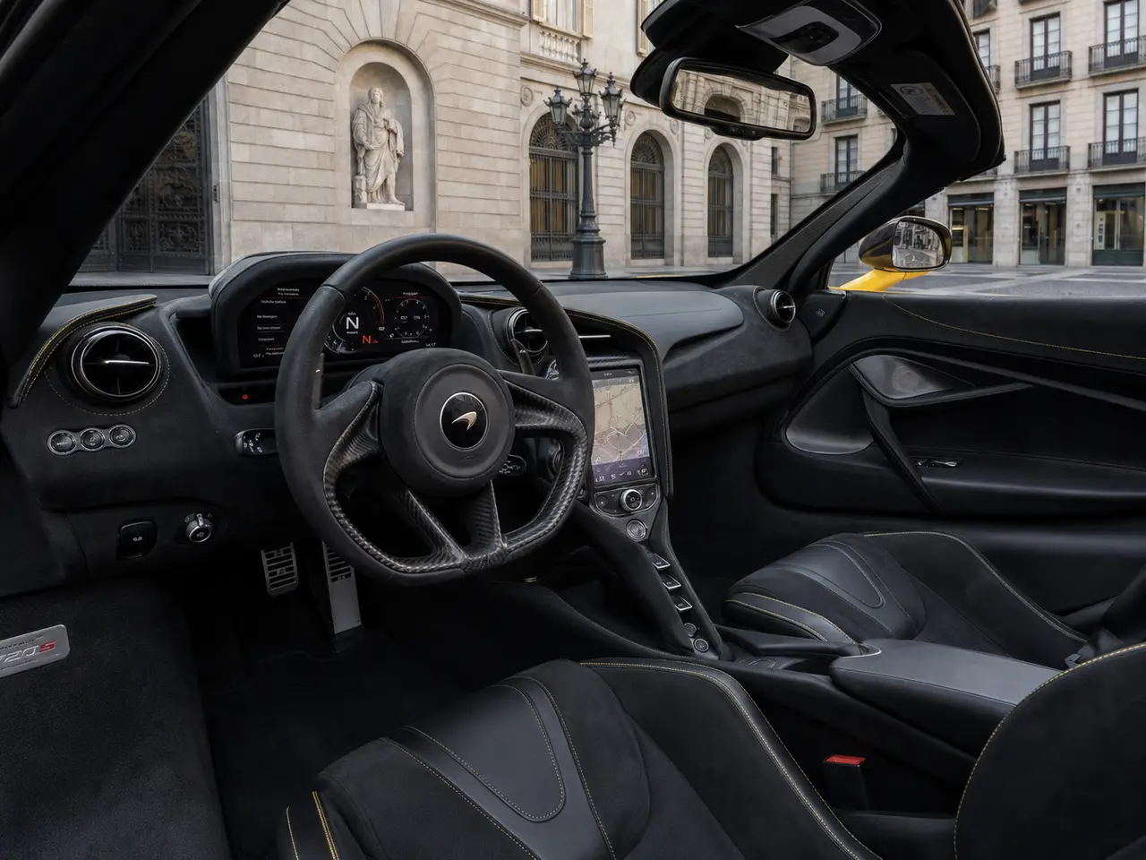 McLaren 720S Spider 2022, interior — Milan Luxury Cars, Milan. The 2022 McLaren 720S Spider pairs a 720 hp V8 with a folding hard top, giving two…