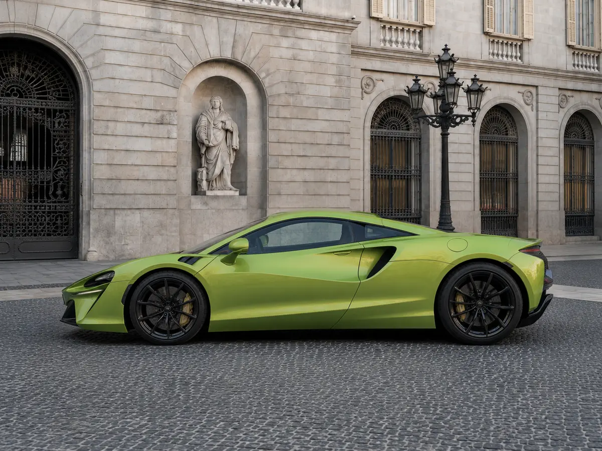 McLaren Artura Spider 2024, exterior — Milan Luxury Cars, Milán. El McLaren Artura Spider de 2024 combina una arquitectura híbrida con 671 caballos y una…