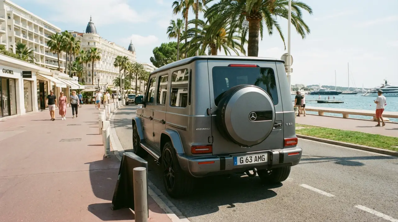 Mercedes Benz G63 2023, front view — Milan Luxury Cars, Milan. The 2023 Mercedes-Benz G63 keeps the upright, slab-sided silhouette that has defined the…