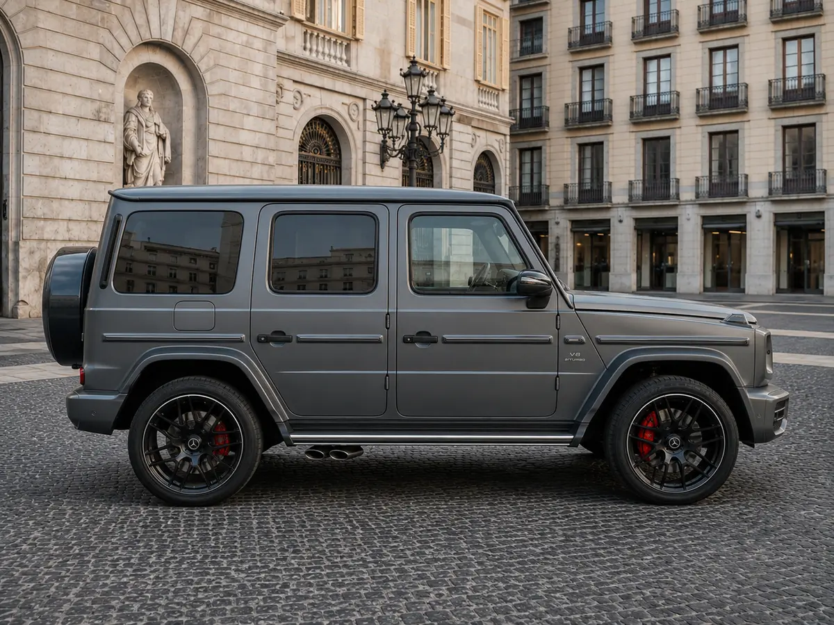 Mercedes Benz G63 2023, esterno — Milan Luxury Cars, Milano. Il Mercedes-Benz G63 2023 impone la sua presenza ancor prima di partire: linee squadrate,…