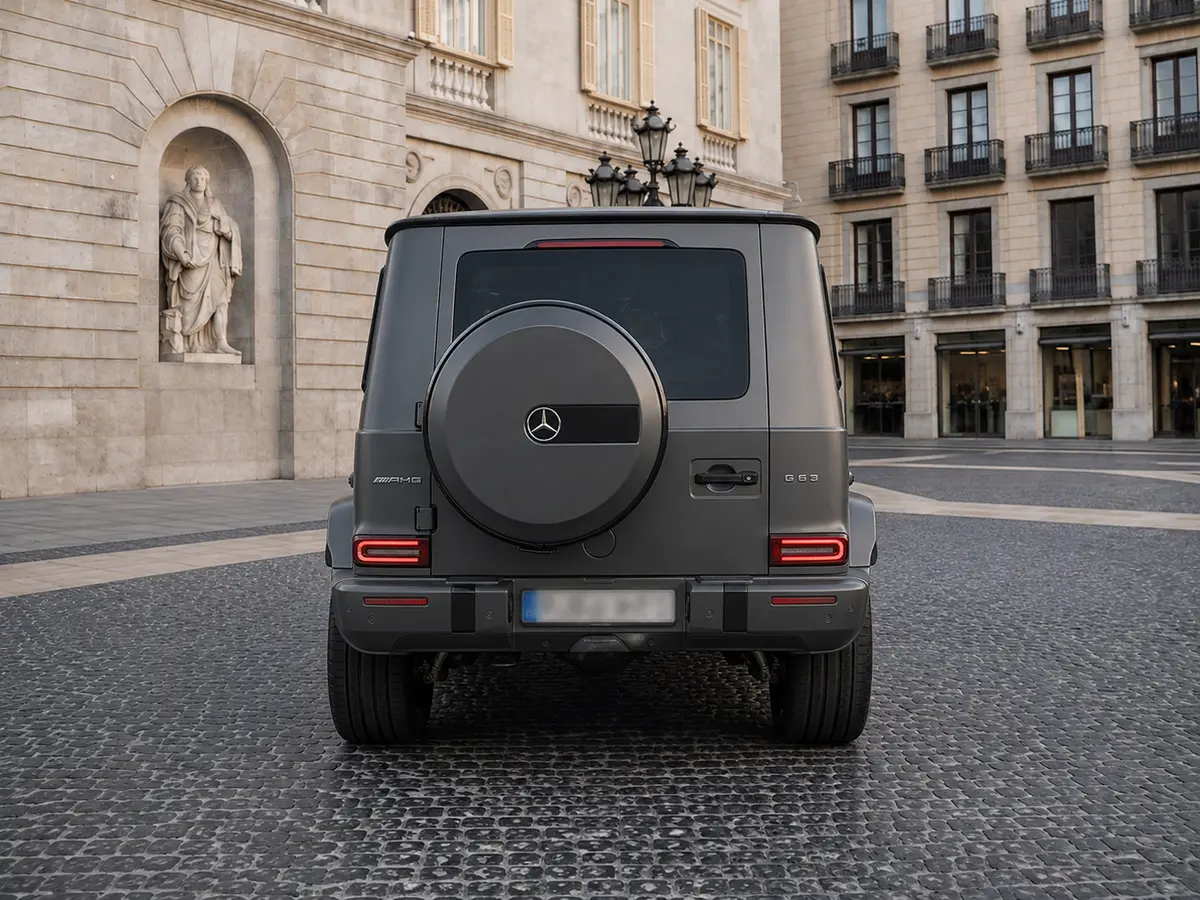 Mercedes Benz G63 2023, vista frontale — Milan Luxury Cars, Milano. Il Mercedes-Benz G63 2023 impone la sua presenza ancor prima di partire: linee squadrate,…
