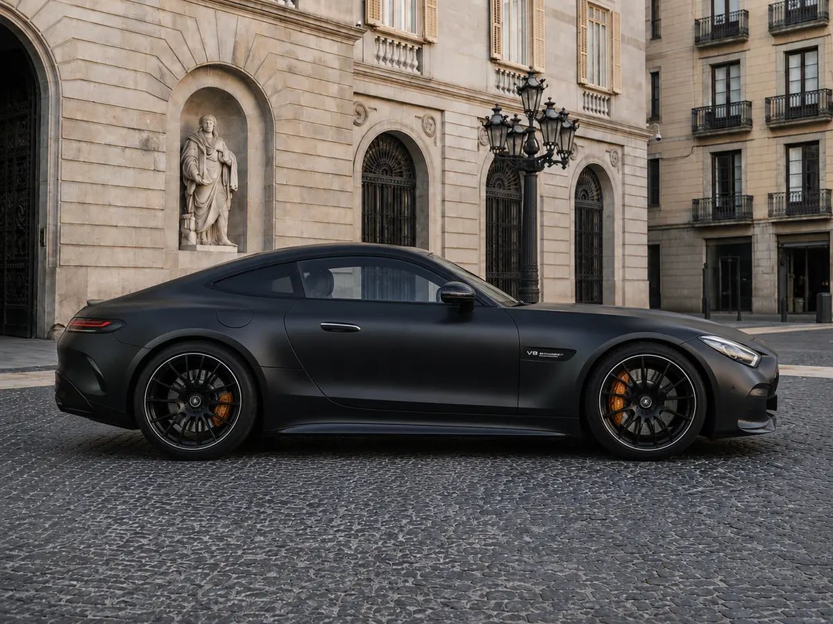 Mercedes Benz GT63 AMG Coupe 2024, front view — Milan Luxury Cars, Milan. The Mercedes-Benz GT63 AMG Coupe pairs a long, low bonnet with a 577 hp drivetrain built…