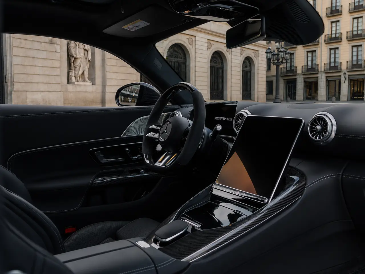 Mercedes Benz GT63 AMG Coupe 2024, interior — Milan Luxury Cars, Milan. The Mercedes-Benz GT63 AMG Coupe pairs a long, low bonnet with a 577 hp drivetrain built…