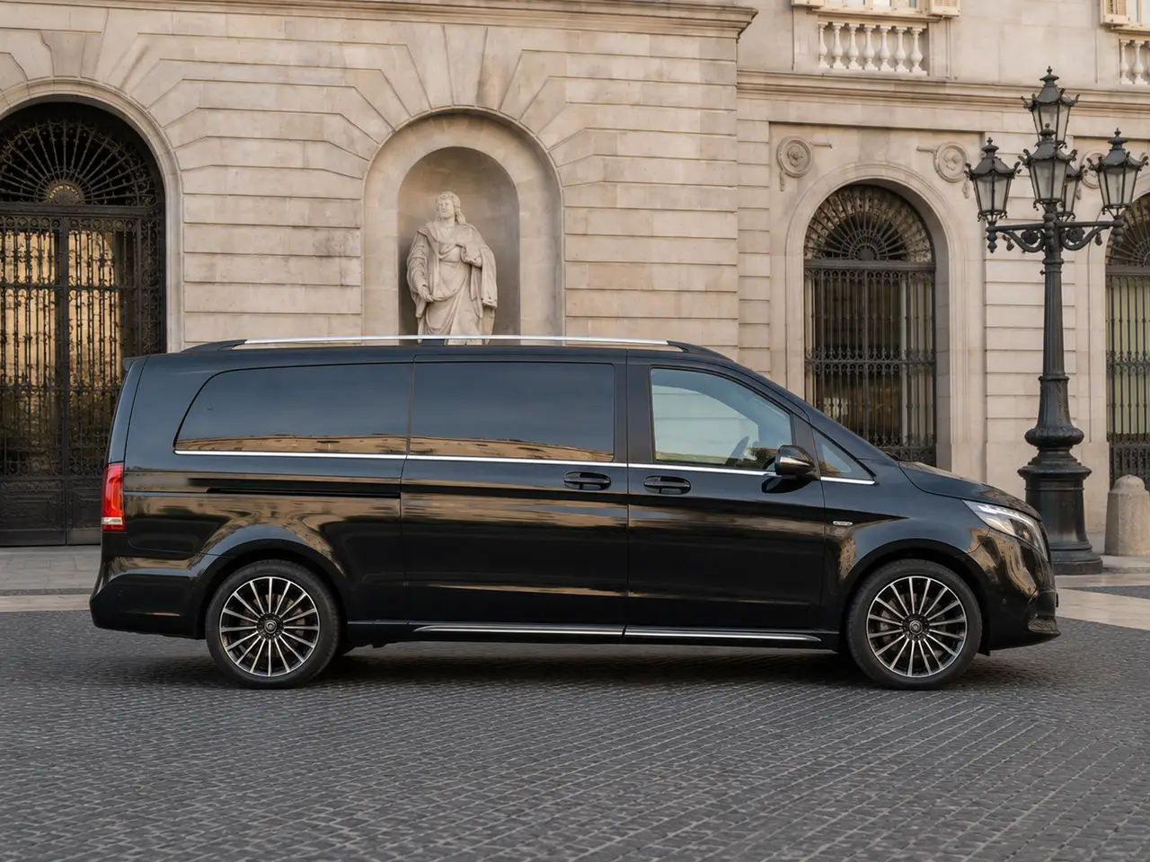Mercedes Benz V300 4x4 XL Exclusive 7 seats 2025, front view — Milan Luxury Cars, Milan. The Mercedes Benz V300 4x4 XL Exclusive is built for groups and families who need space…