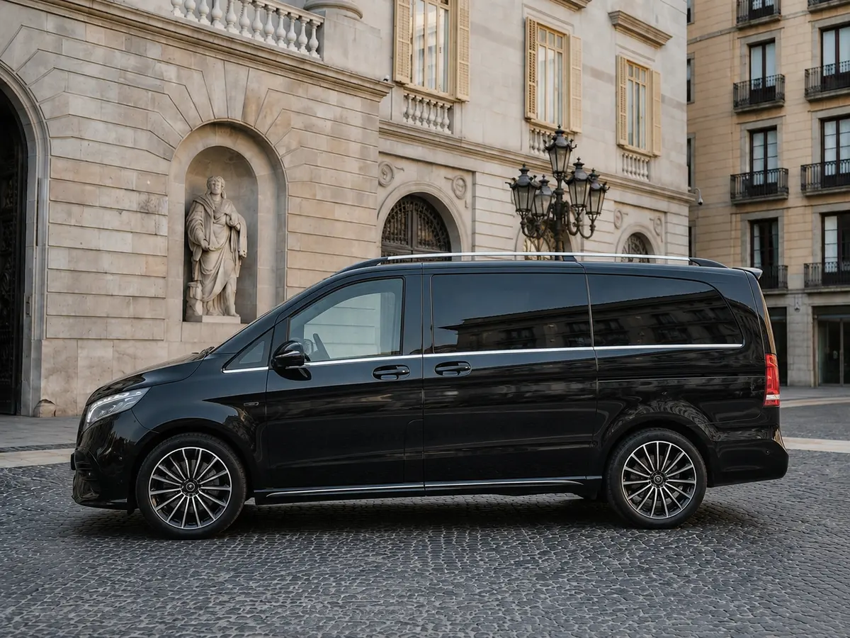 Mercedes Benz V300 4x4 XL VIP (Captain, 7 seat) 2025, exterior — Milan Luxury Cars, Milan. The Mercedes Benz V300 4x4 XL VIP brings a different kind of comfort to a rental fleet…