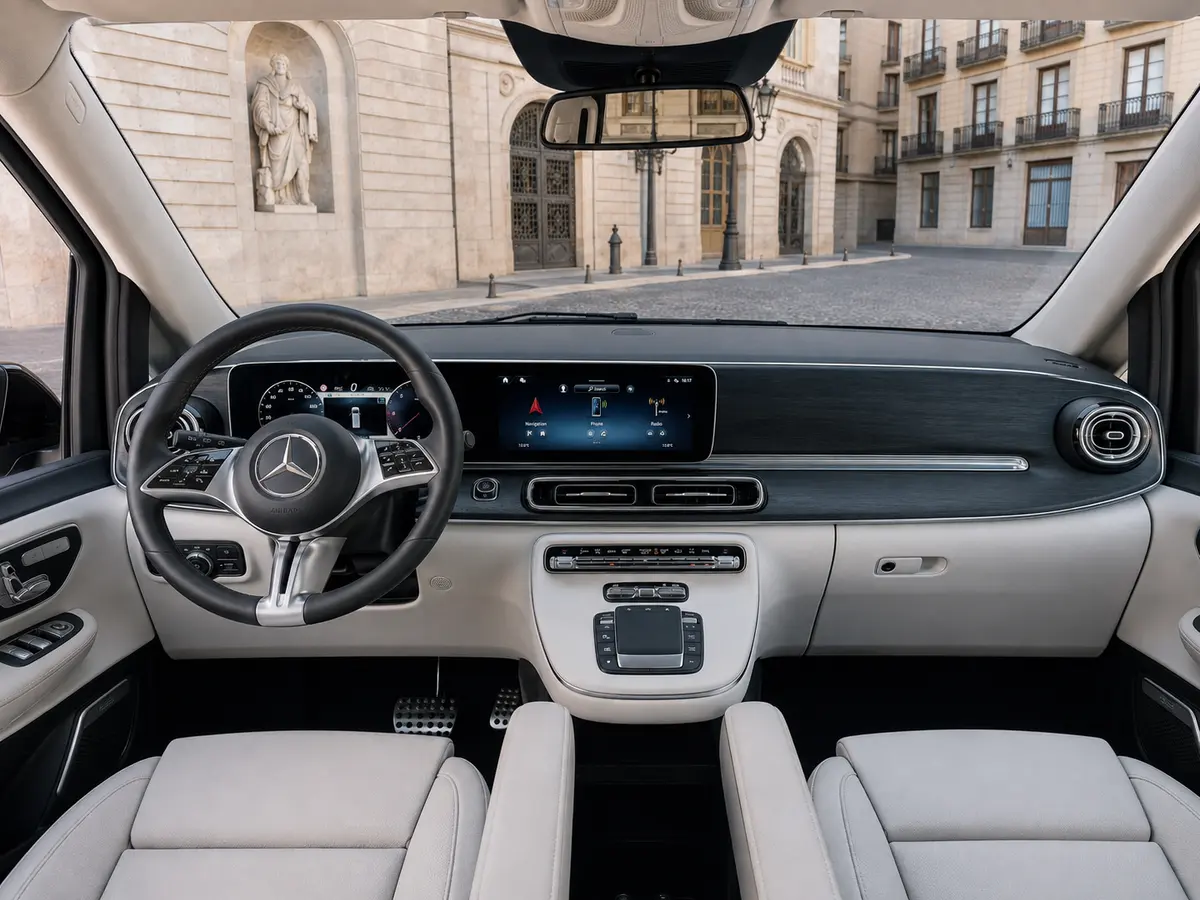 Mercedes Benz V300 4x4 XL VIP (Captain, 7 seat) 2025, interior — Milan Luxury Cars, Milan. The Mercedes Benz V300 4x4 XL VIP brings a different kind of comfort to a rental fleet…