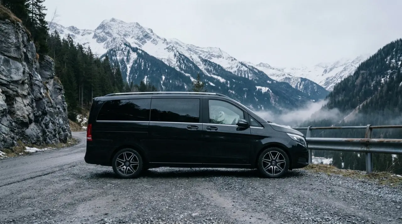 Mercedes Benz V300 8 seats 2025, rear view — Milan Luxury Cars, Milan. The Mercedes Benz V300 answers a specific need: moving a full group of up to eight…