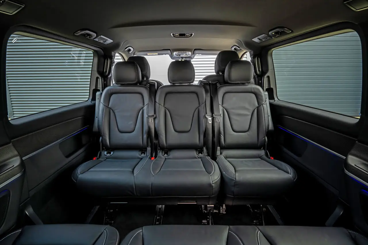 Mercedes Benz V300 8 seats 2025, interior — Milan Luxury Cars, Milan. The Mercedes Benz V300 answers a specific need: moving a full group of up to eight…