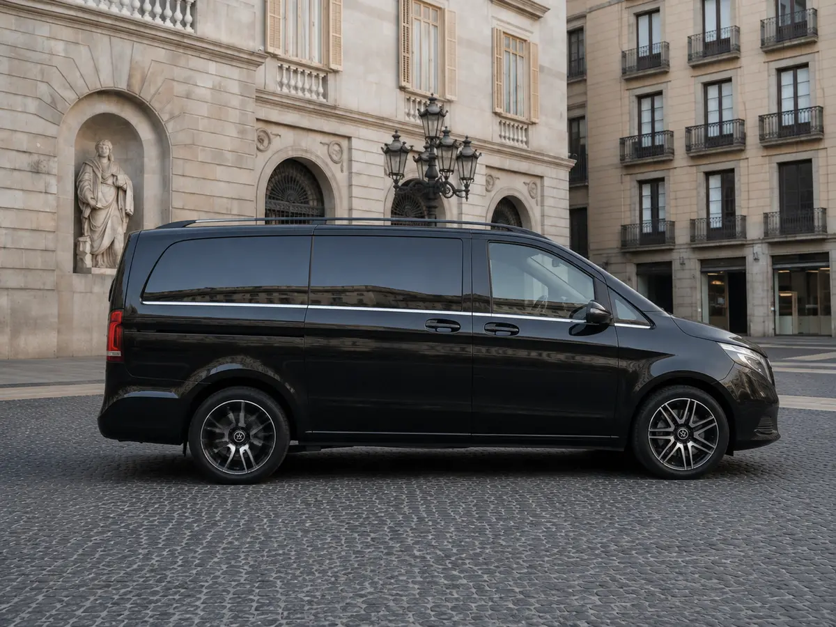 Mercedes Benz V300 8 seats 2025, front view — Milan Luxury Cars, Milan. The Mercedes Benz V300 answers a specific need: moving a full group of up to eight…