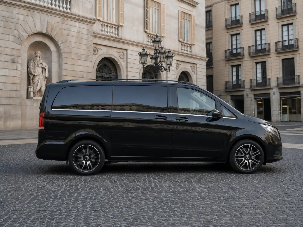 Mercedes Benz V300 8 seats 2025, front view — Milan Luxury Cars, Milan. The Mercedes Benz V300 answers a specific need: moving a full group of up to eight…
