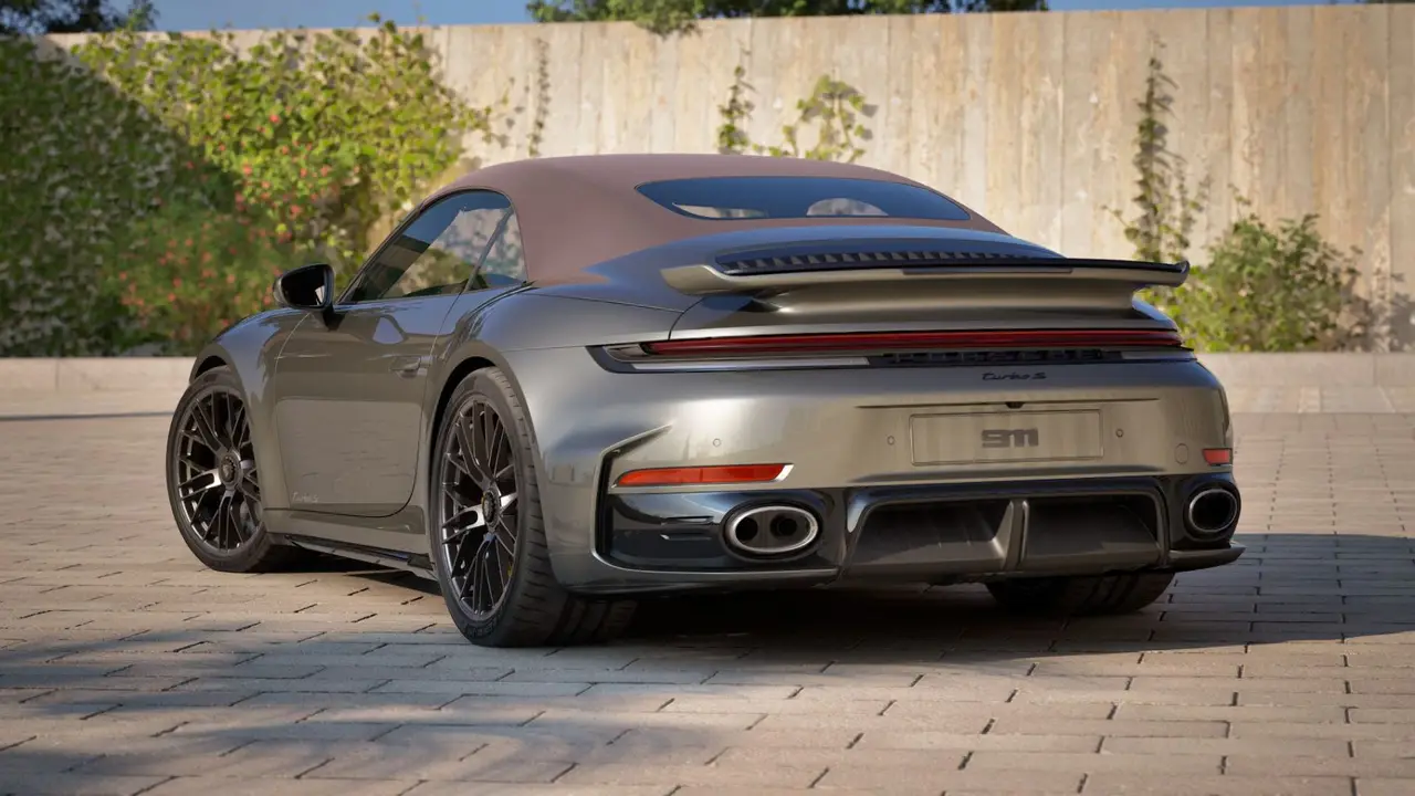 Porsche 911 992 Carrera Turbo S Cabrio 2026, exterior — Milan Luxury Cars, Milan. The 2026 Porsche 911 992 Carrera Turbo S Cabrio pairs 650 hp with the open-top format…