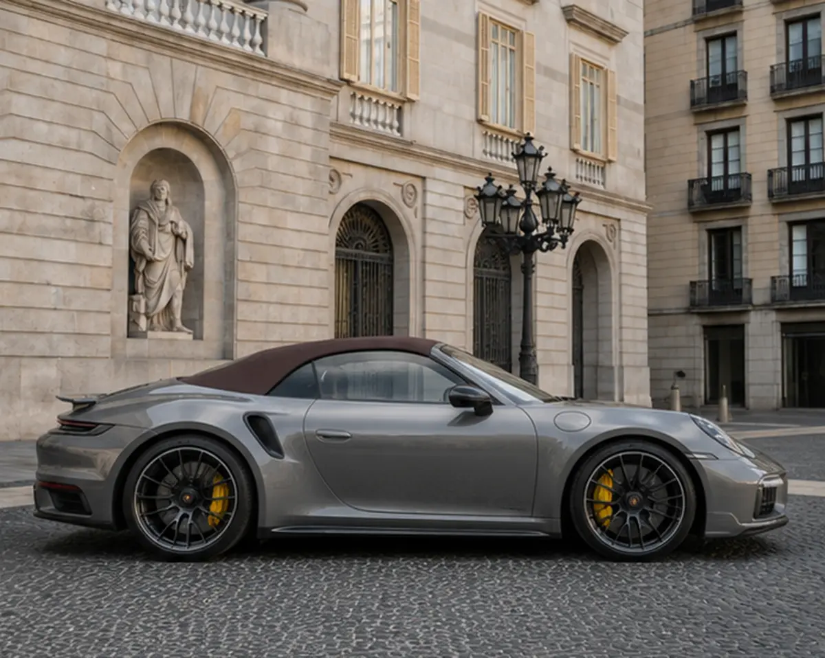 Porsche 911 992 Carrera Turbo S Cabrio 2026, vista frontal — Milan Luxury Cars, Milán. El Porsche 911 992 Carrera Turbo S Cabrio 2026 combina la contundencia mecánica que…