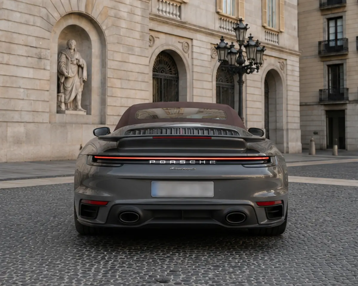 Porsche 911 992 Carrera Turbo S Cabrio 2026, vista trasera — Milan Luxury Cars, Milán. El Porsche 911 992 Carrera Turbo S Cabrio 2026 combina la contundencia mecánica que…